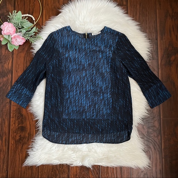 Whistles Tops - Whistles Blue & Black Printed 3/4 Sleeve Silk Top